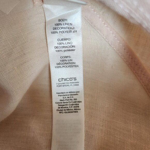 Chico’s 100% Linen Jacket Women’s  Zip Long Size 2 M 12  Eyelet Cutouts Pink‎ - Picture 12 of 16
